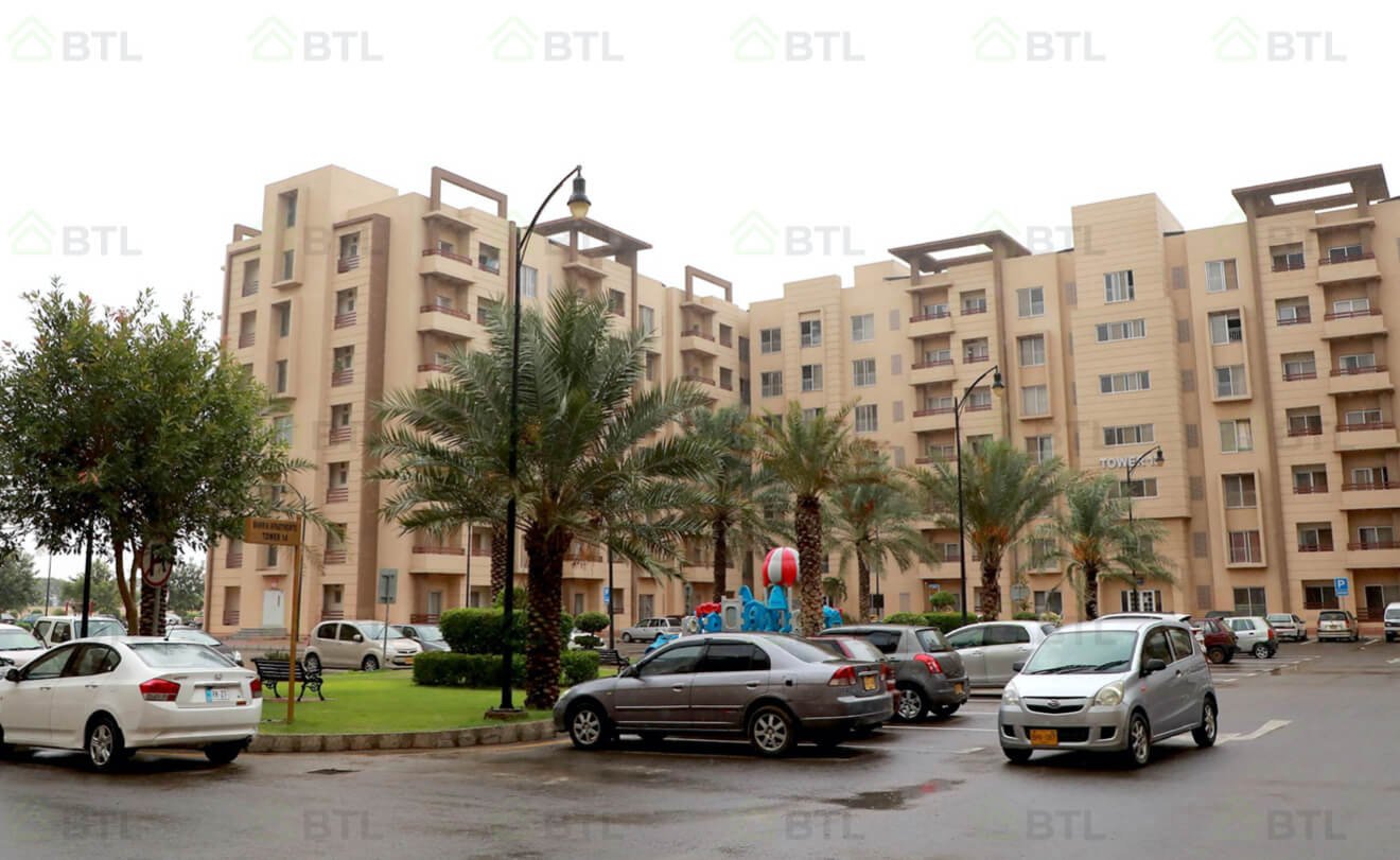 parking area or compound area of bahria town karachi apartments.