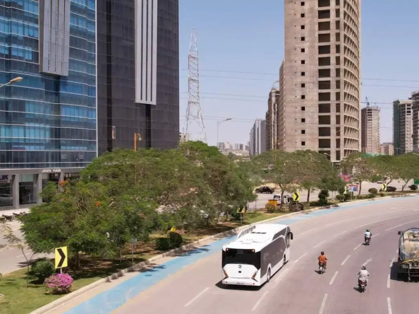 Peoples Electric bus Service at jinnah avenue Bahria Town Karachi