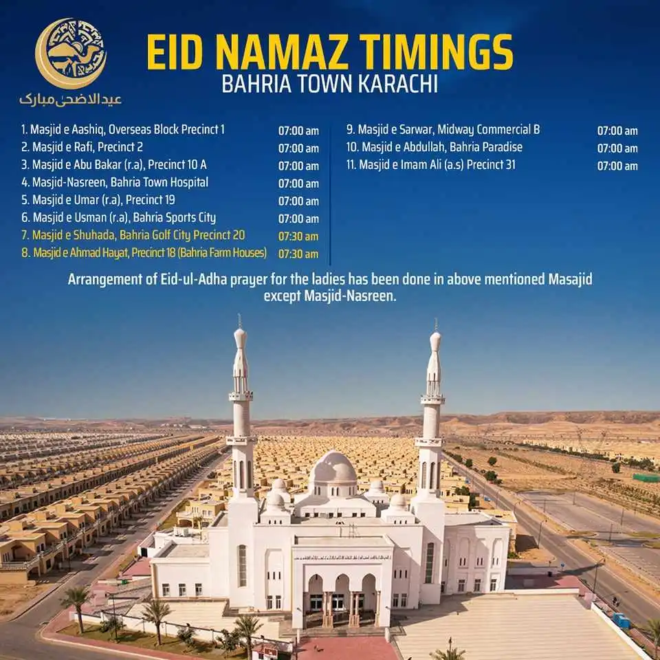 Bahria Town Karachi Eid-al-adha Namaz Timings