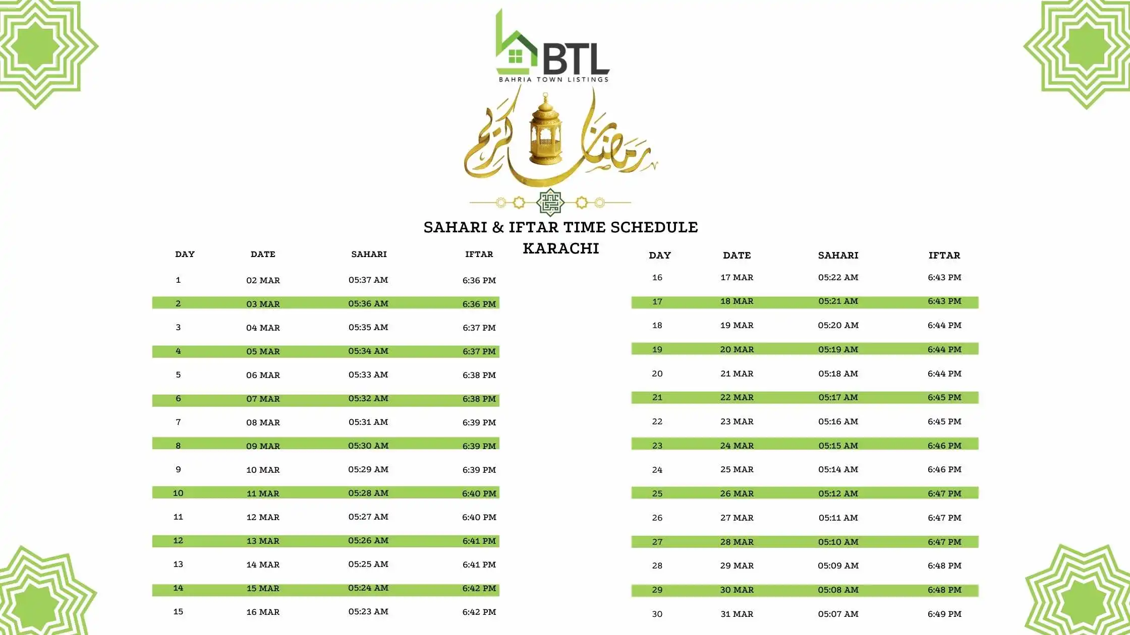 Ramadan Kareem Calendar 2025