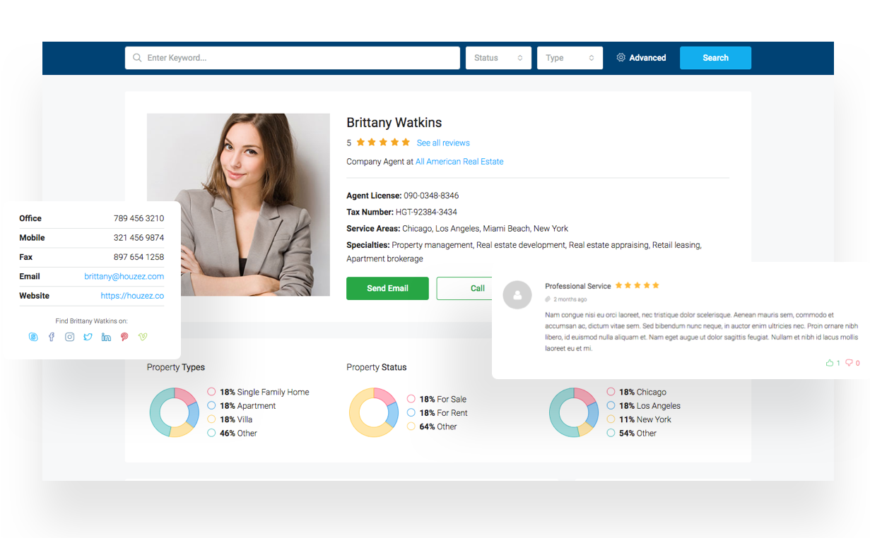 real estate agent profile and stats